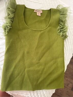 Bailey 44 Olive Green Ruffle-Trim Ribbed Tank